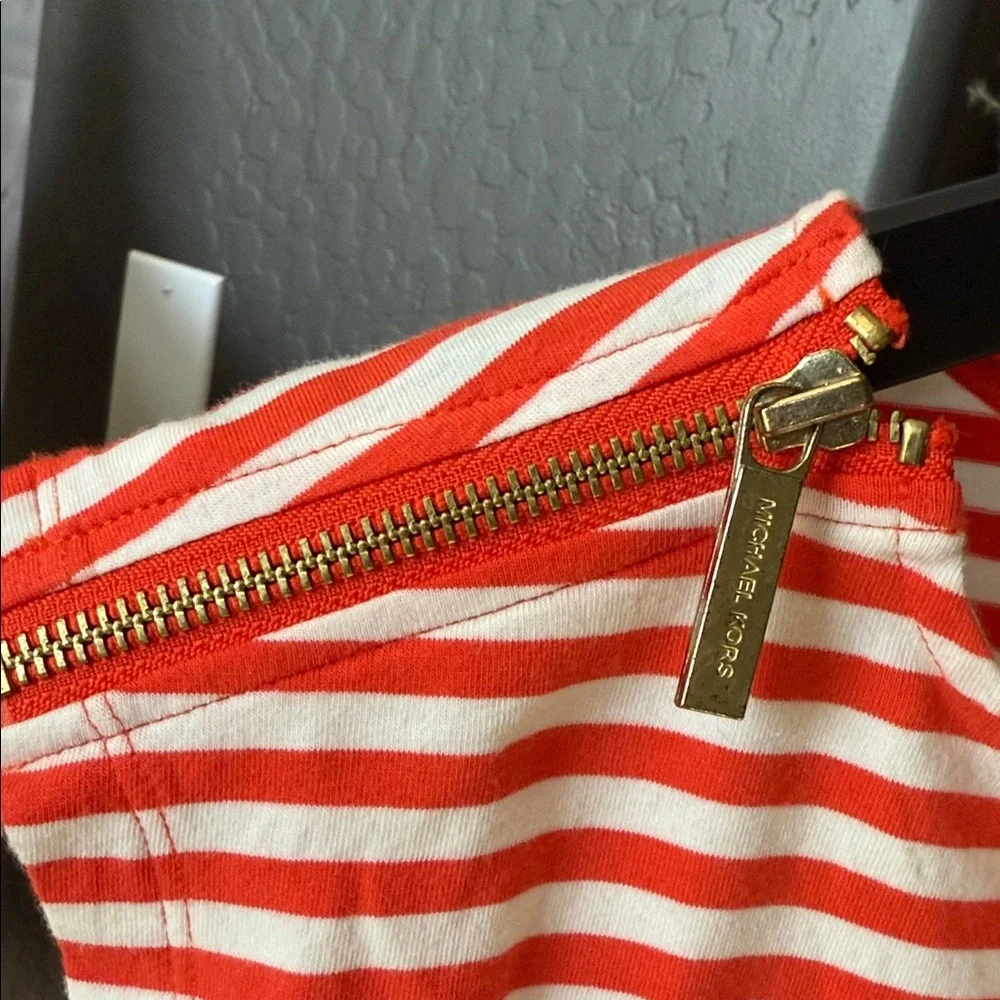 Michael Kors Red and White Striped Top with Gold Zipper